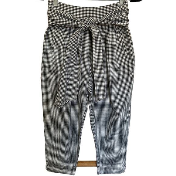 Cartonnier By Anthropologie Gingham Trouser Pants Tie Waist White Black Size 2 - Picture 4 of 14
